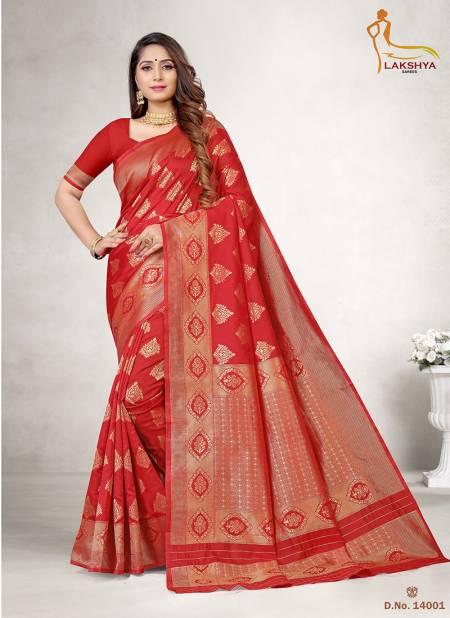 Red Colour Lakshya Vidya 14 Party Wear Jacquard Silk Saree Latest Collection 14001